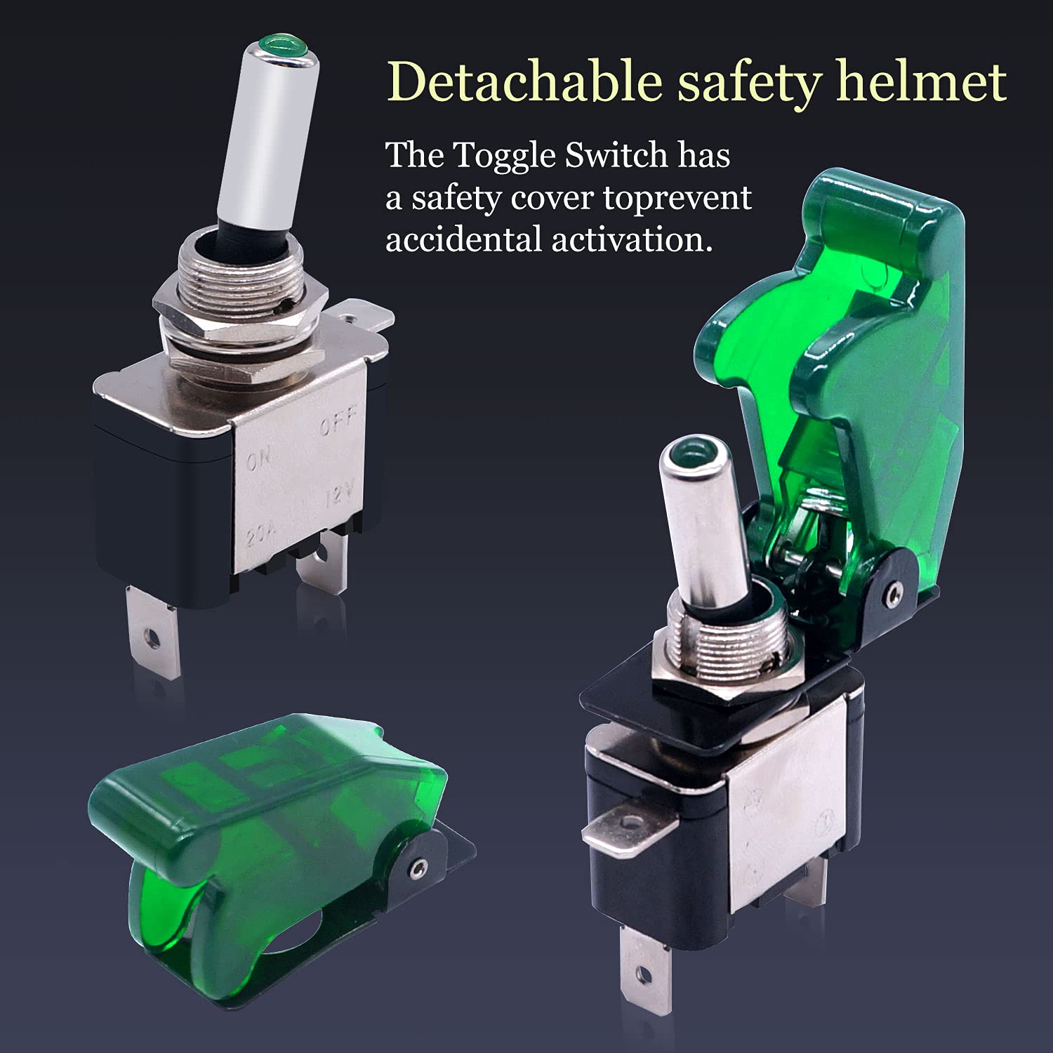 Twidec/3Pcs Rocker Toggle Switch 12V 20A Heavy Duty Racing Car Automative Auto SPST ON/Off Toggle Switch Green LED Illuminated 3Pin with Green Waterproof Safety Cover ASW-07DGGMZ