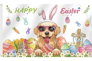 SENSEVEN Happy Easter Golden Retriever Flag 3x5 Ft