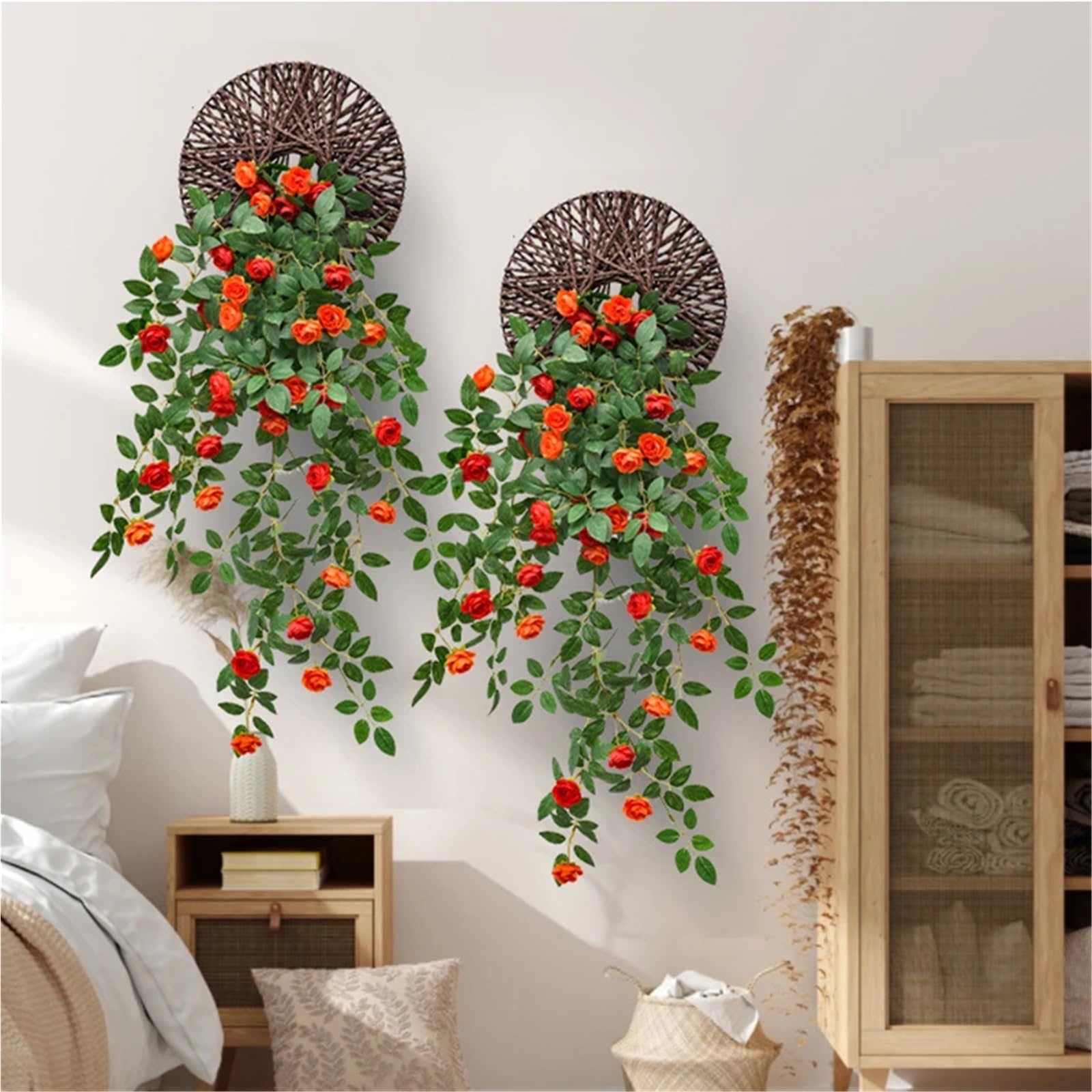 Vite di rose artificiali Piante di fiori artificiali Foglie verdi Lvy | Fiore da appendere, rosa, vite, matrimonio, casa, giardino, decorazione, parete in seta fai da te(A pink 80cm)
