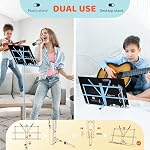CAHAYA 2 in 1 Sheet Music Stand Folding & Tabletop Music Stand Portable with Carrying Bag for Books Notes Laptop Tablet CY0204