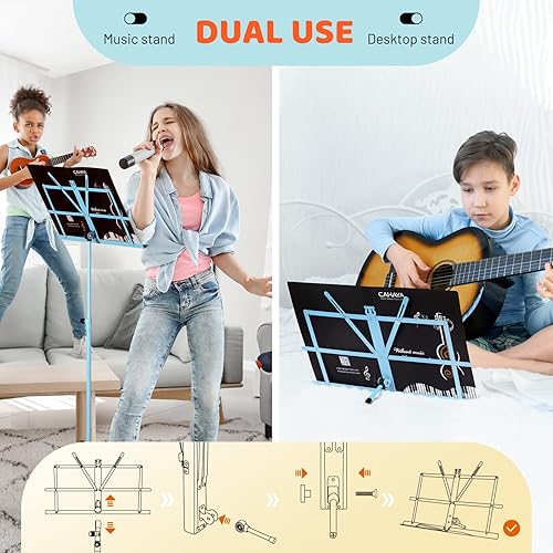 Miniatura 3 de CAHAYA Soporte plegable para partituras y escritorio para libros, ligero, portátil, ajustable, con bolsa de transporte, soporte de música de metal
