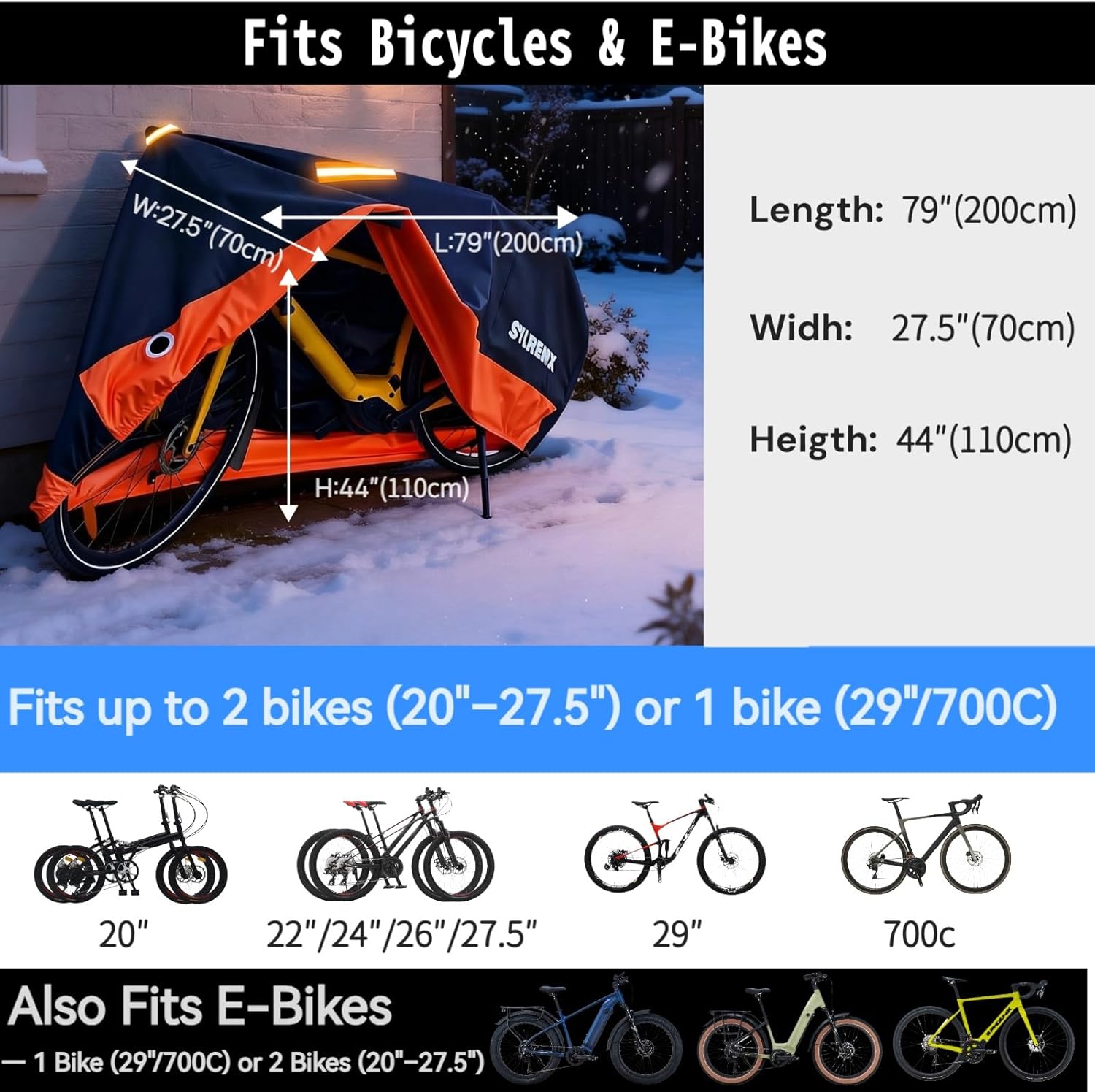 Waterproof E-Bike Cover, 420D Heavy Duty, Windproof, PU Coated, Compatible with Aventon Level 3, Velotric Discover 3 & Specialized Turbo Vado, up to 29”/700C