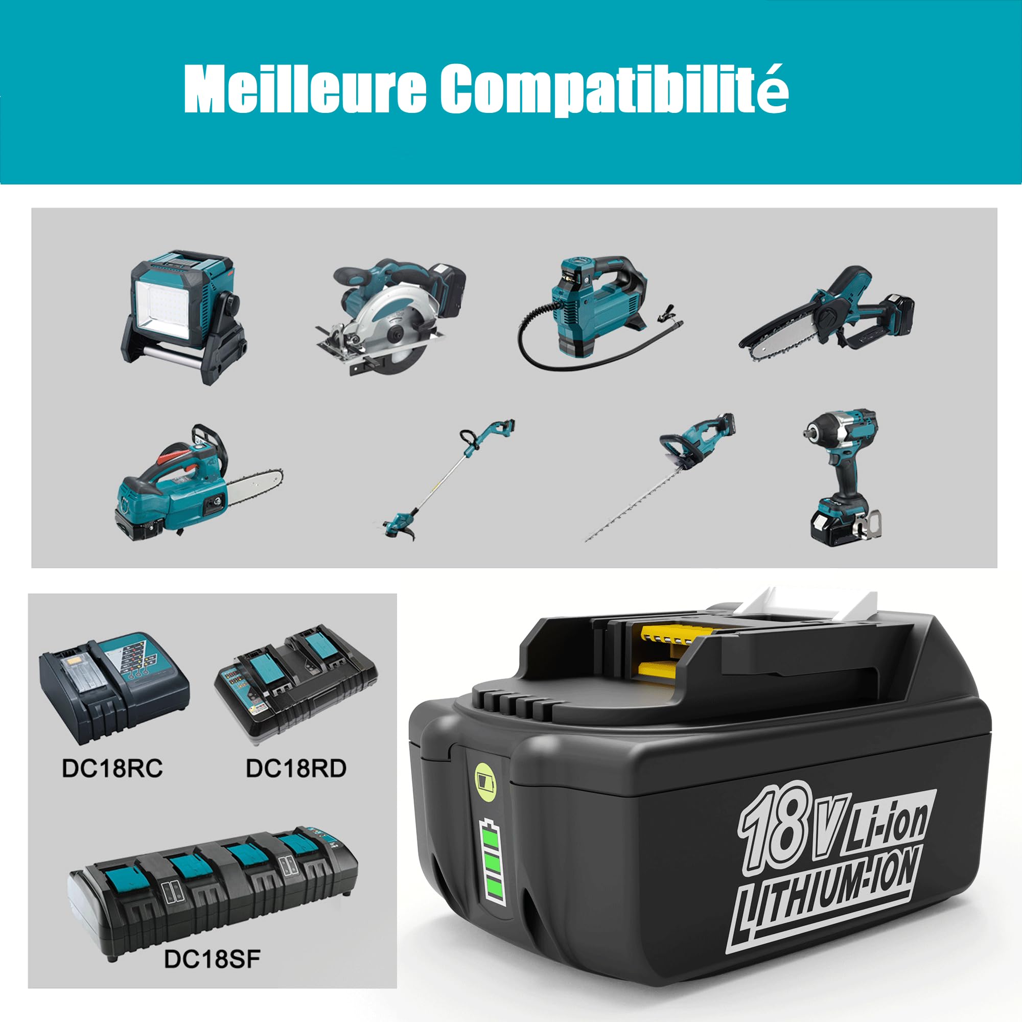 Energup BL1840 18V 4,0Ah Batterie de Remplacement + Chargeur pour Batterie BL1815 BL1830 BL1840 BL1850 DC18RA DC18RC