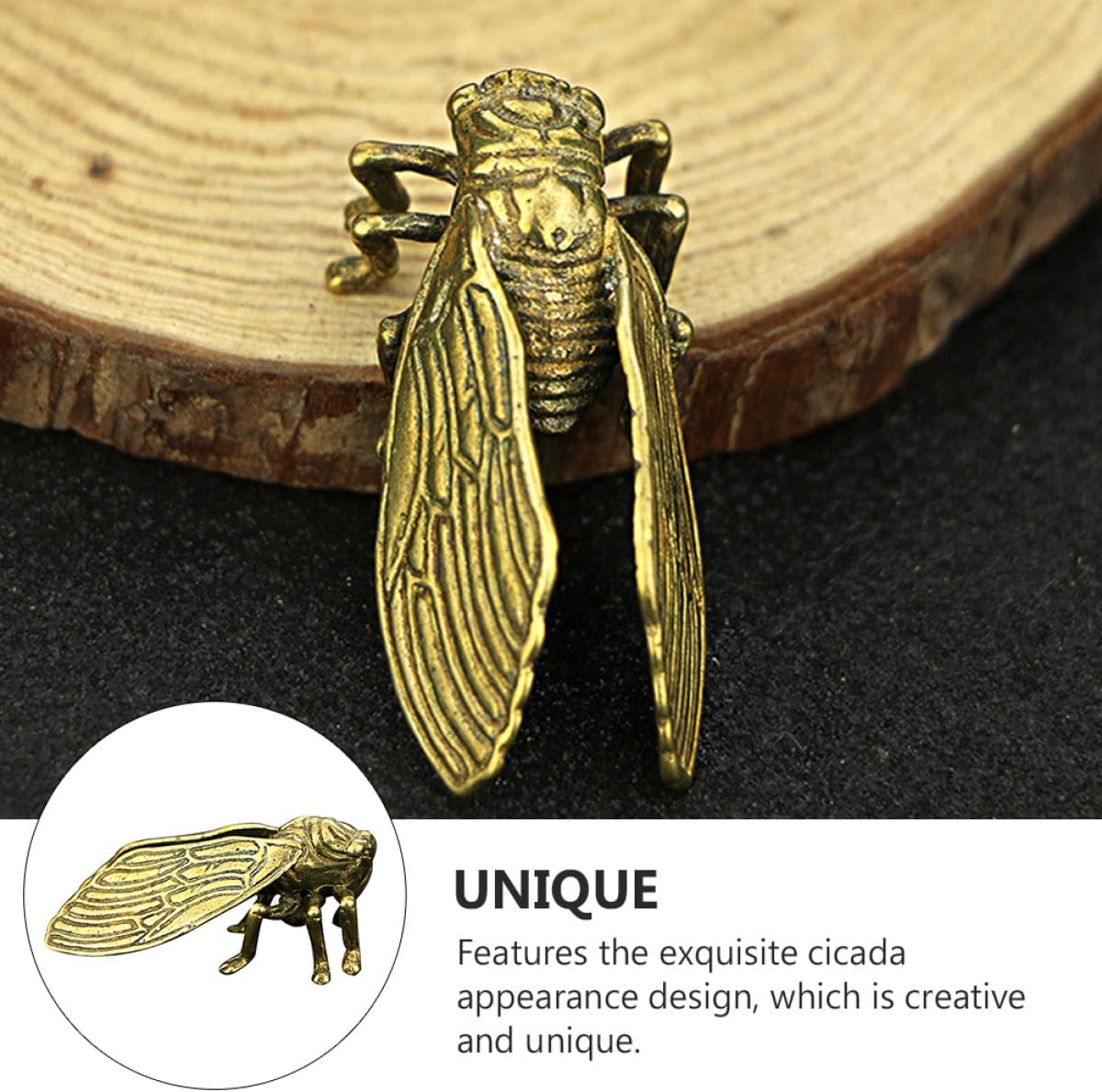 SOLUSTRE Creative Brass Cicada Statue Tabletop Ornament for Home Decor image 3