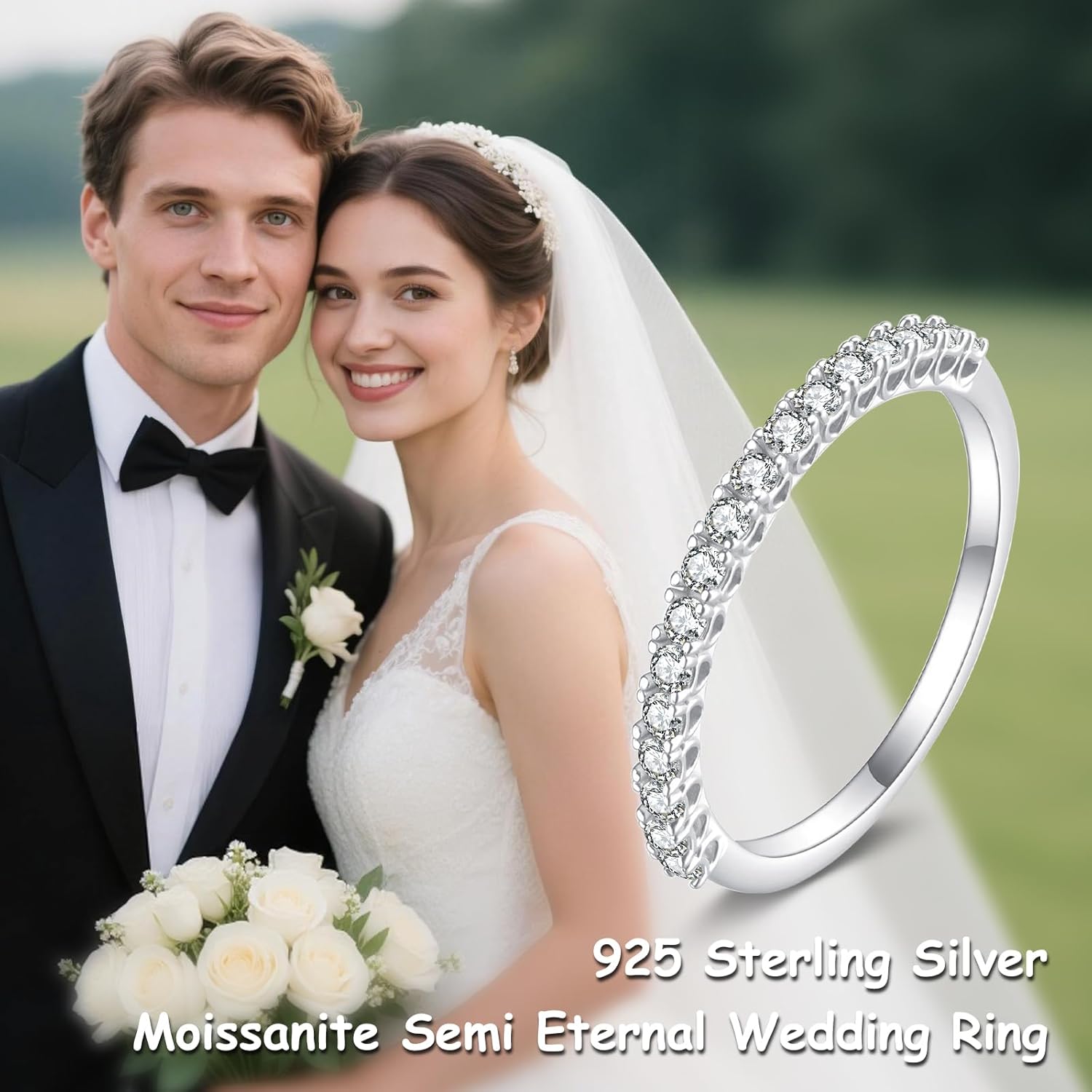 Moissanite Wedding Band Half Eternity Bands Ring for Women 925 Sterling Silver Stackable Engagement Promise Rings Gifts for Bride Wife Mother Her - Image 2