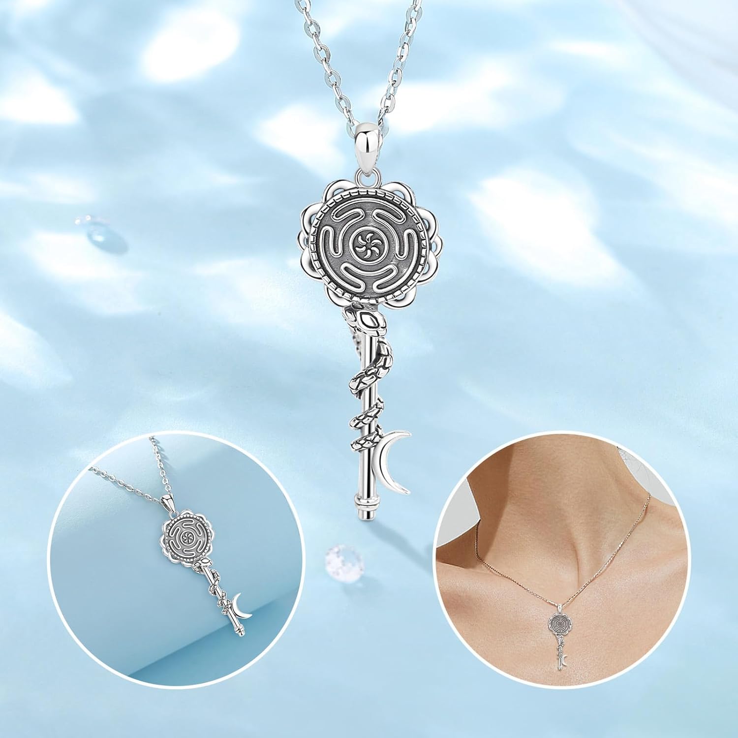 925 Sterling Silver Hecate Hekate Triple Moon Goddess Persephone Goddess Necklace Pendant for Women Men, Greek Spiritual Pagan Wiccan Necklaces Protection Amulet Mystical Witchy Jewelry Gifts - Image 6