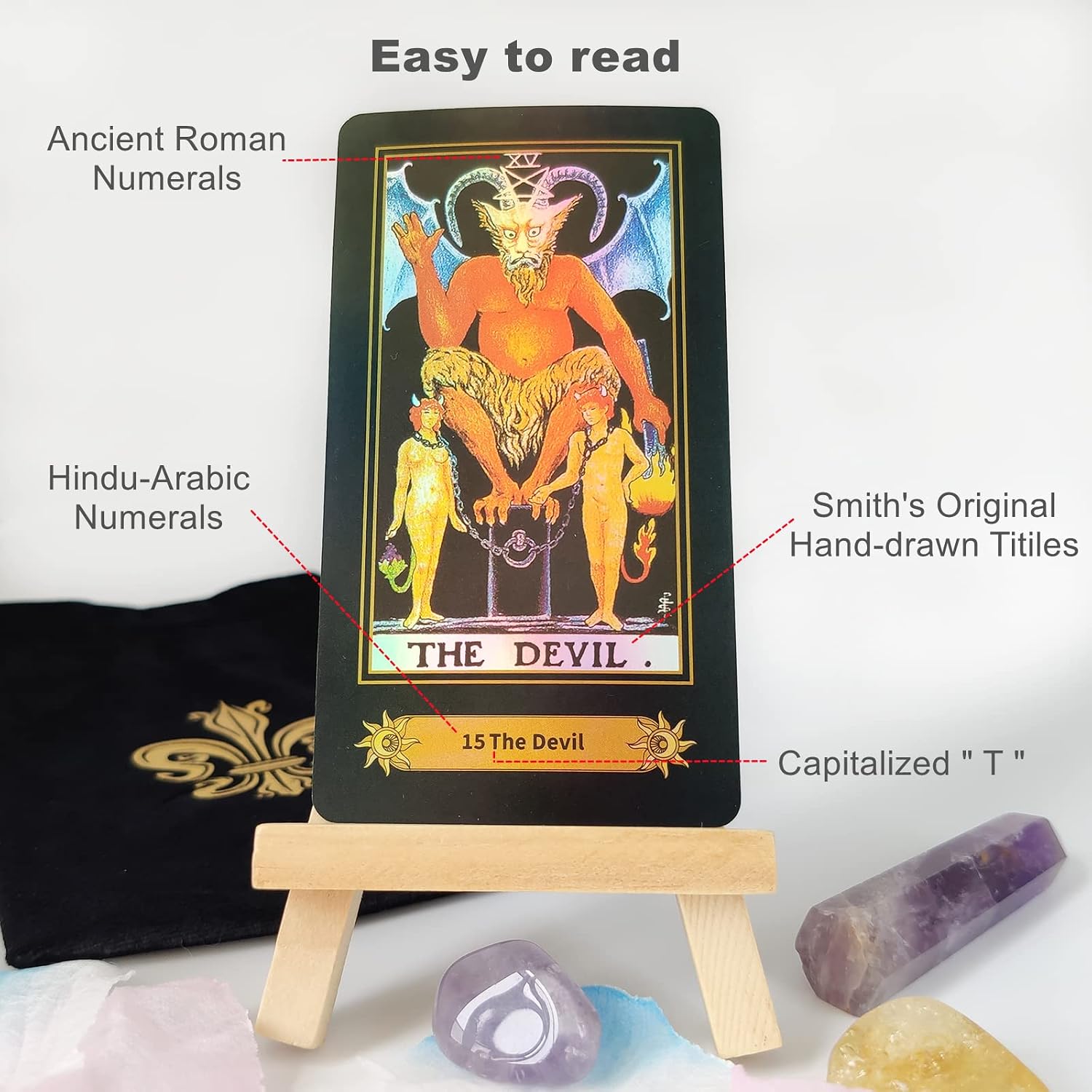 Cekell Traditional Tarot Deck 78 Holographic Cards with Guidebook and Velvet Tarot Bag, Divination Tool with Rainbow Effect for Beginners. (Entirely in English