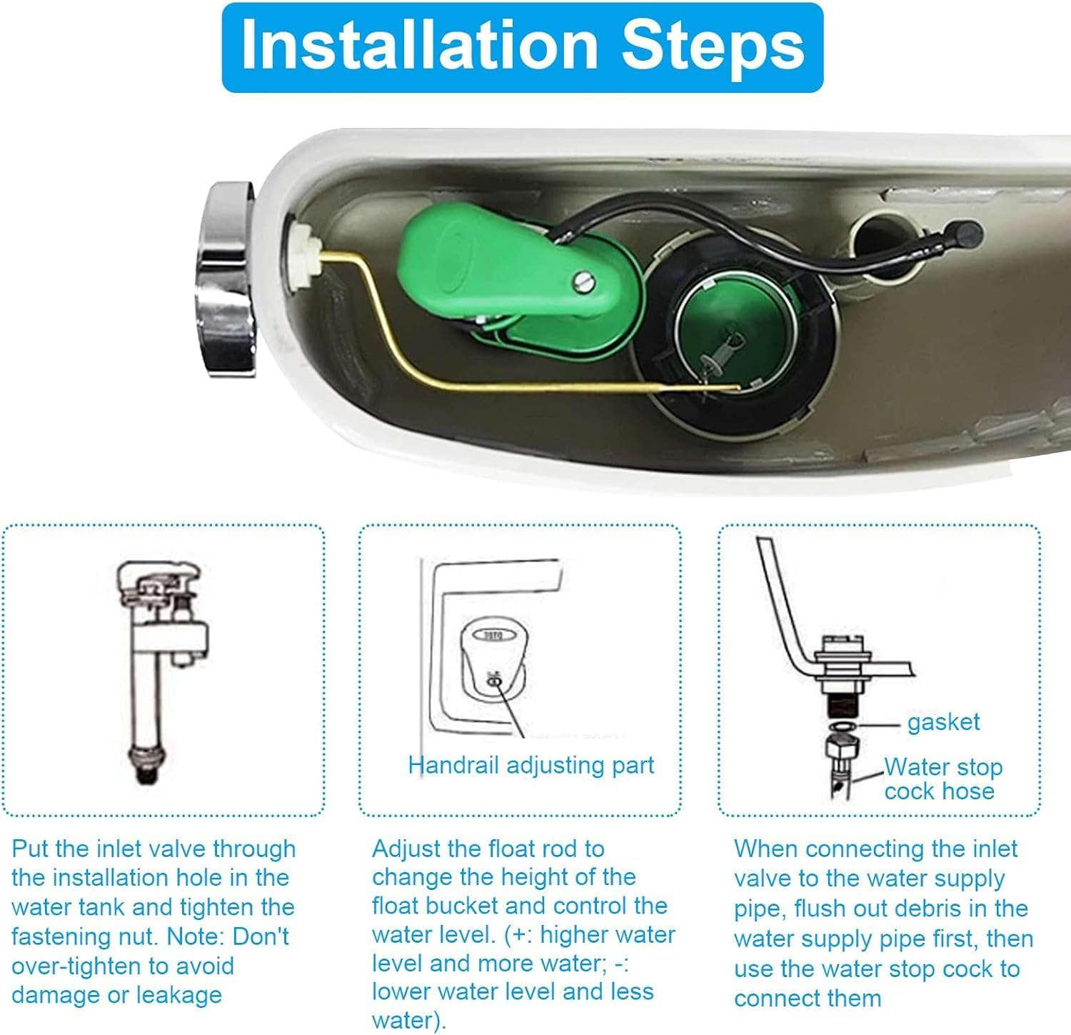 Toilet Fill Valve Replacement Part Compatible With TOTO Vintage Supply Valve, G1/2 Connection with G3/4 Adapter, Filter & Supply Tube, Fits TTSU8130A, WC Repair Accessory
