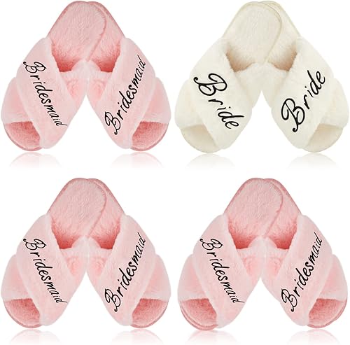 4 pares de pantuflas de boda para novia y dama de honor para el día de la boda, regalo de dama de honor, regalos para boda, fiesta, despedida de