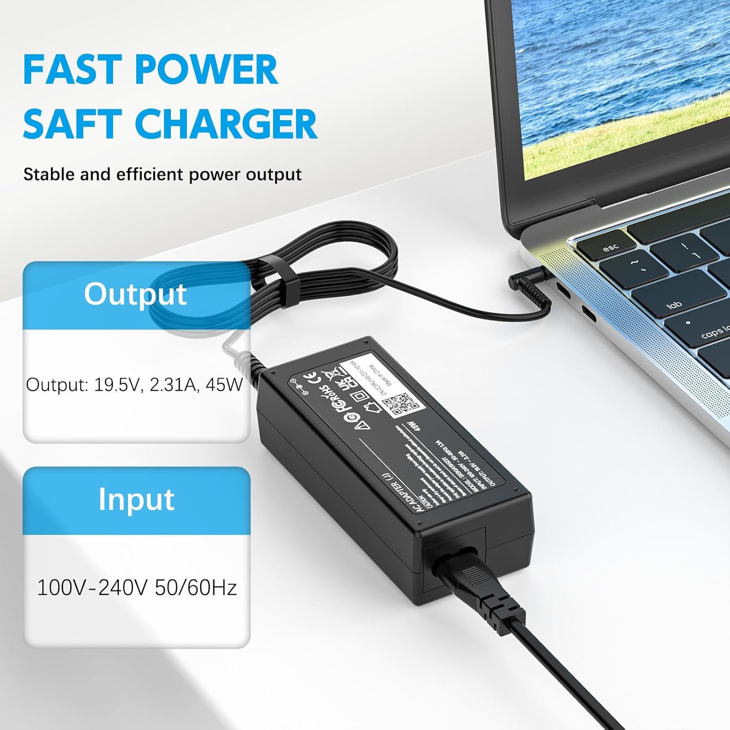 45W 19.5V 2.31A Laptop Charger Compatible with HP Stream 11 13 14, Pavilion, Elitebook Folio, Spectre, Pavilion Touchsmart, Spectre Ultrabook, Envy Power Supply (4.5mm x 3.0mm) image 2 of 7 B078K4MKVB