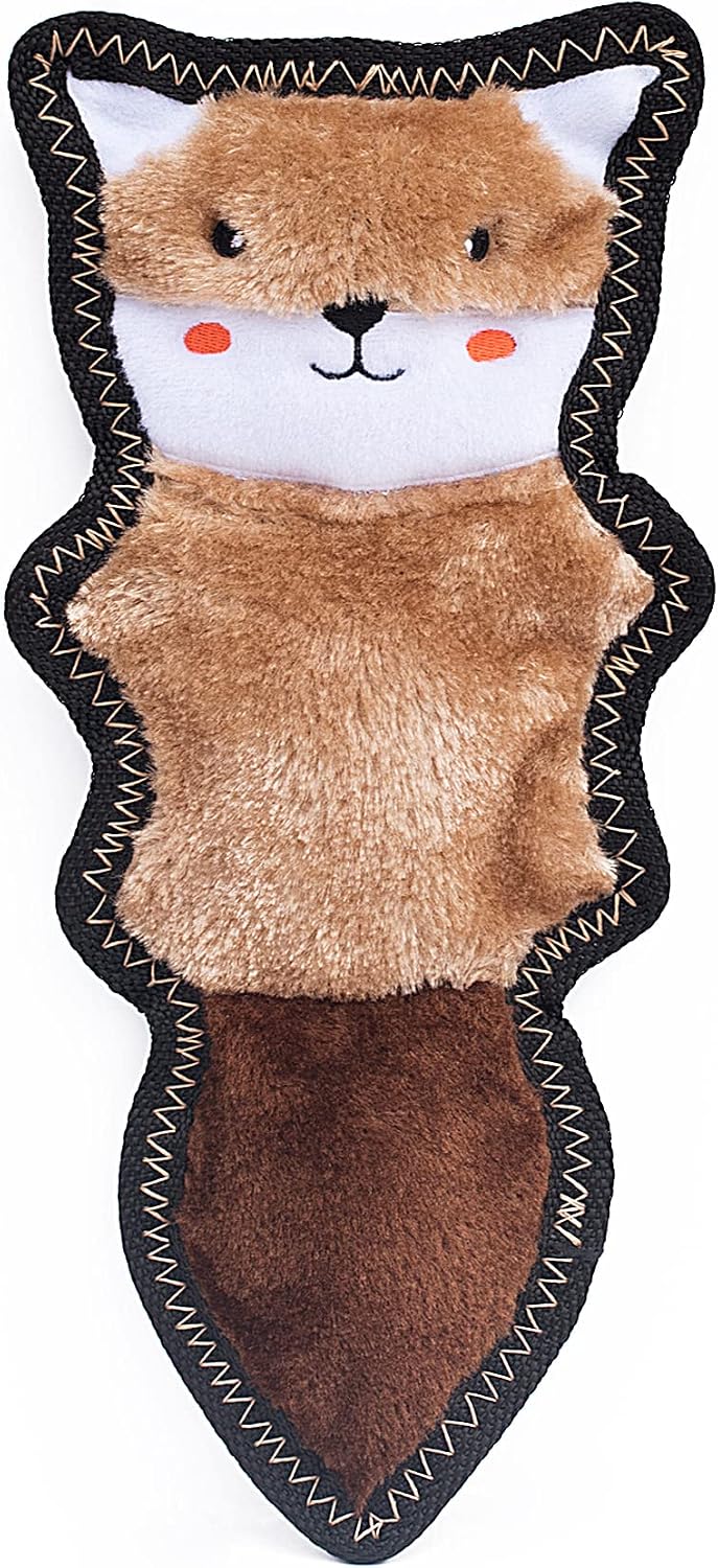ZippyPaws - Z-Stitch Skinny Peltz, No Stuffing Durable Plush Squeaky Dog Toy, Chipmunk