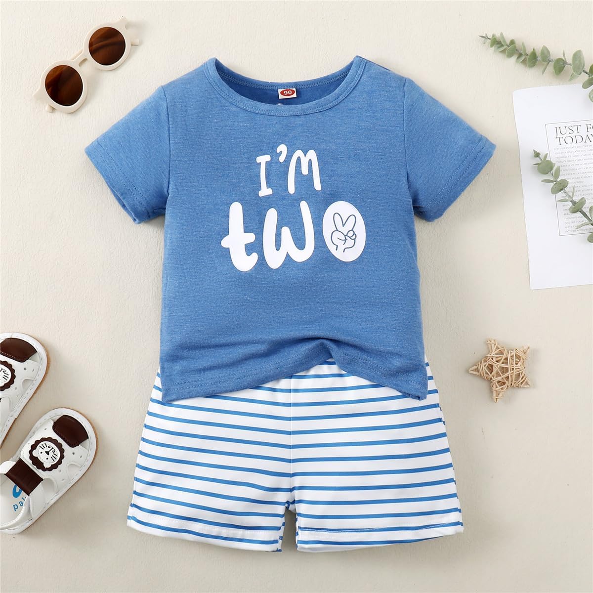 Toddler Boy 2nd Birthday Outfit,Im Two Shirt+Short Pants,Boy 2 Years Old Birthday Clothes - Image 3