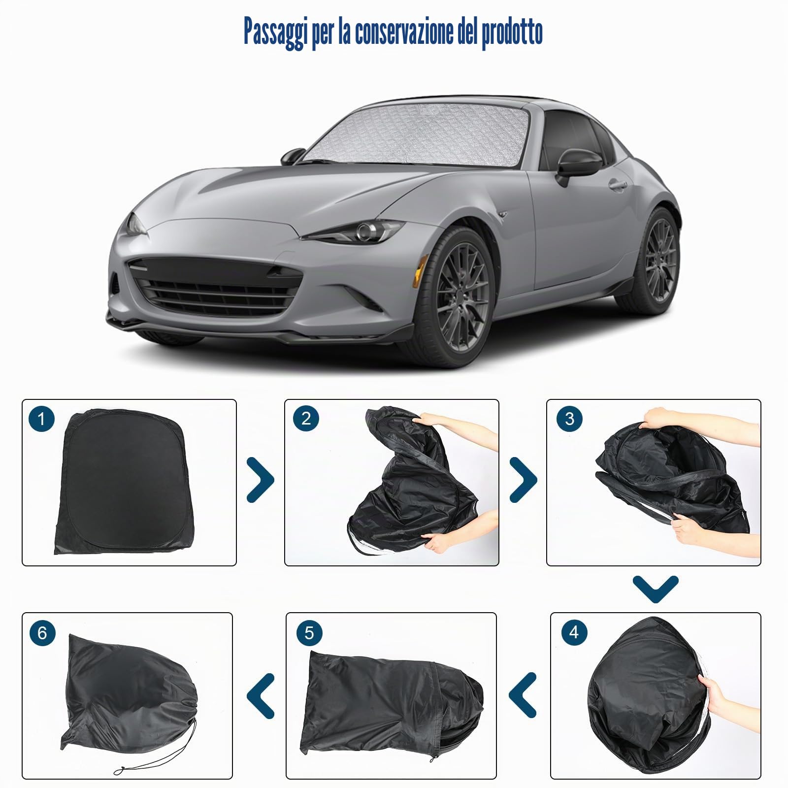 Copertura del Parabrezza Dell'auto Sostituzione per Mazda MX-5 2016-2024, Parasole per Parabrezza per Auto all'interno Pieghevole, Protezione Antipolvere Riflettente UV