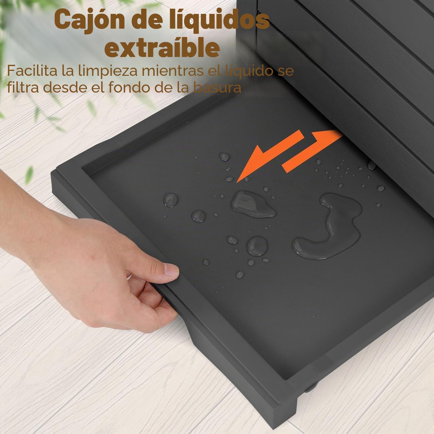 FANTASK Cubo de basura de 118 litros con tapa con bandeja extraíble y asa, cubo de basura para exteriores, para jardín, en negro, resistente al agua para porche, patio trasero, terraza