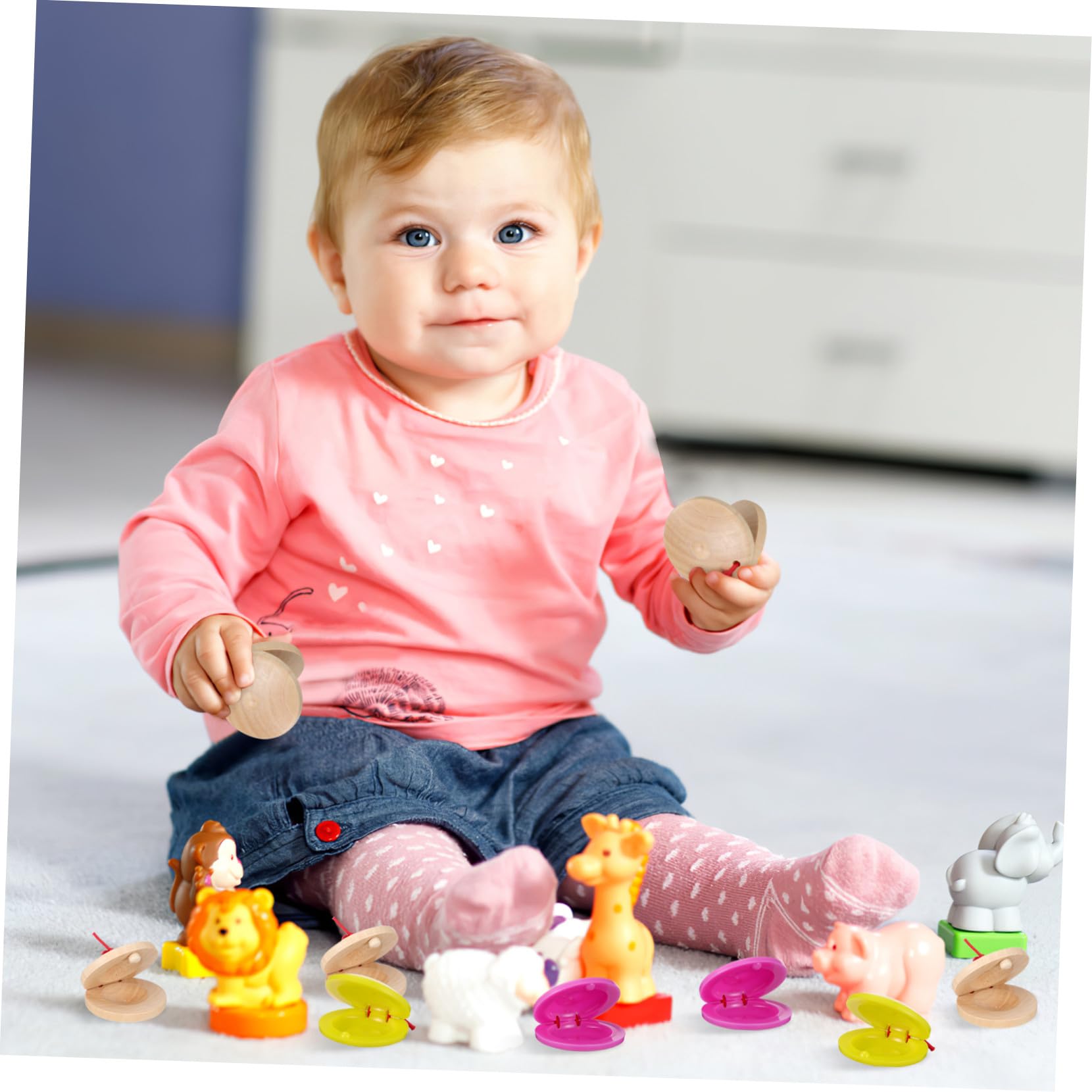 Juguete de Castañuelas de Madera y Plástico para Niños, 24 Piezas, Instrumento Musical Educativo para Entrenamiento Auditivo y Comunicación Familiar