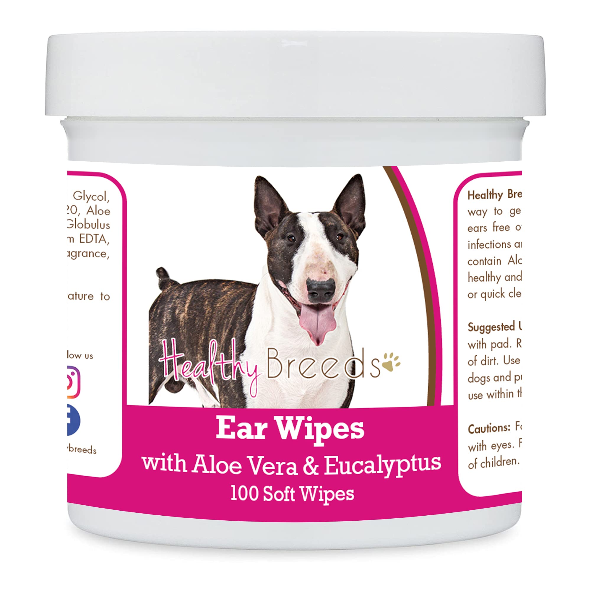 Healthy Breeds Miniature Bull Terrier Ear Cleaning Wipes with Aloe &amp; Eucalyptus for Dogs 100 Count