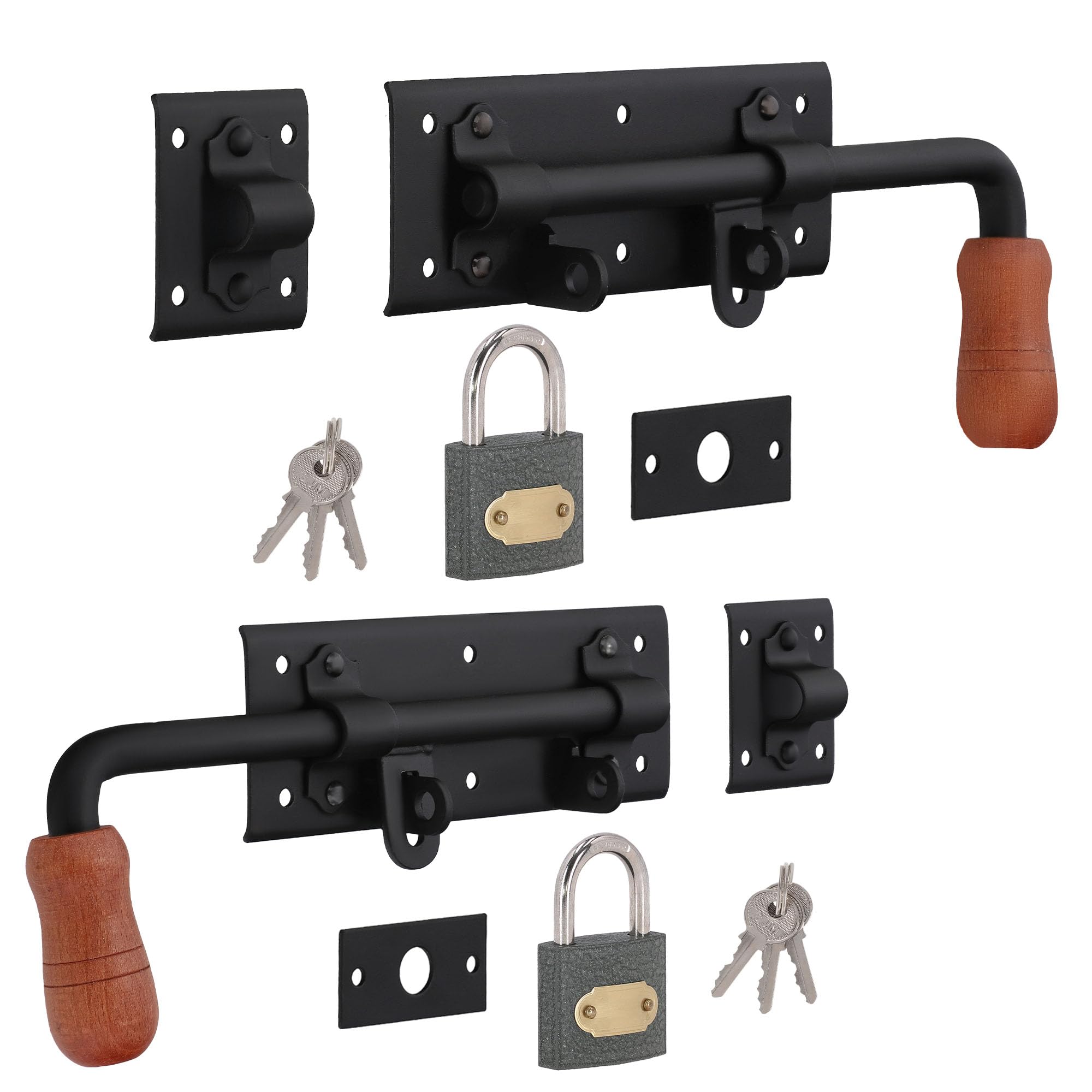 KOTARBAU® Torriegel 280mm Rechts Links Set 2St. mit Vorhängeschloss Türriegel Bolzenriegel Schlossriegel Schubriegel Riegelverschluss Torverschluss