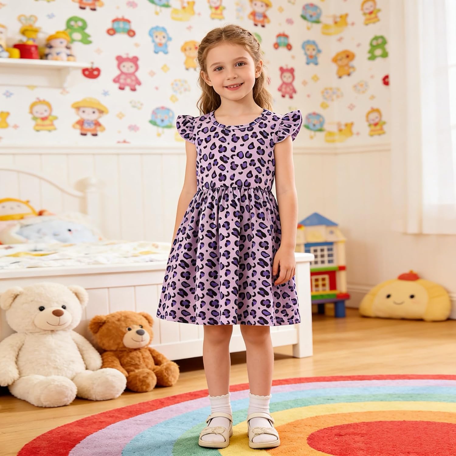 3-Pack Girls Cute Dress Toddler Girls Bow Dresses Casual Party Print Skater A-line Dress Sundress image 3