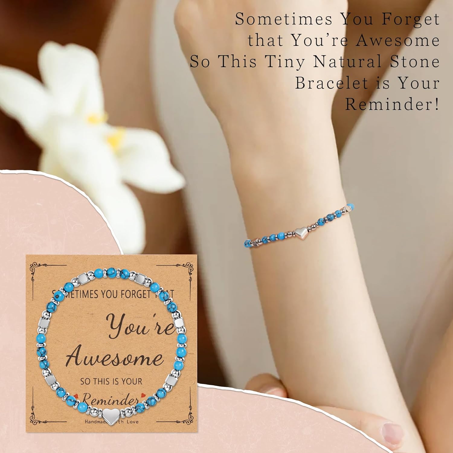 Tiny Natural Stone Beaded Bracelets for Women Sometimes You Forget You're Awesome Inspirational Gifts Bracelets Mothers Day Graduation Christmas Birthday Gifts for Mom Friend Sister - Image 5