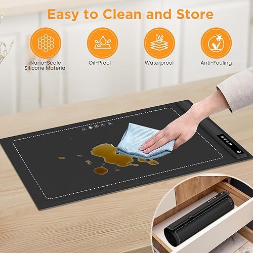 Miniatura 6 de Bandeja de calentamiento eléctrica con temperatura ajustable, tapete de calentamiento portátil para alimentos, calentador de alimentos de silicona