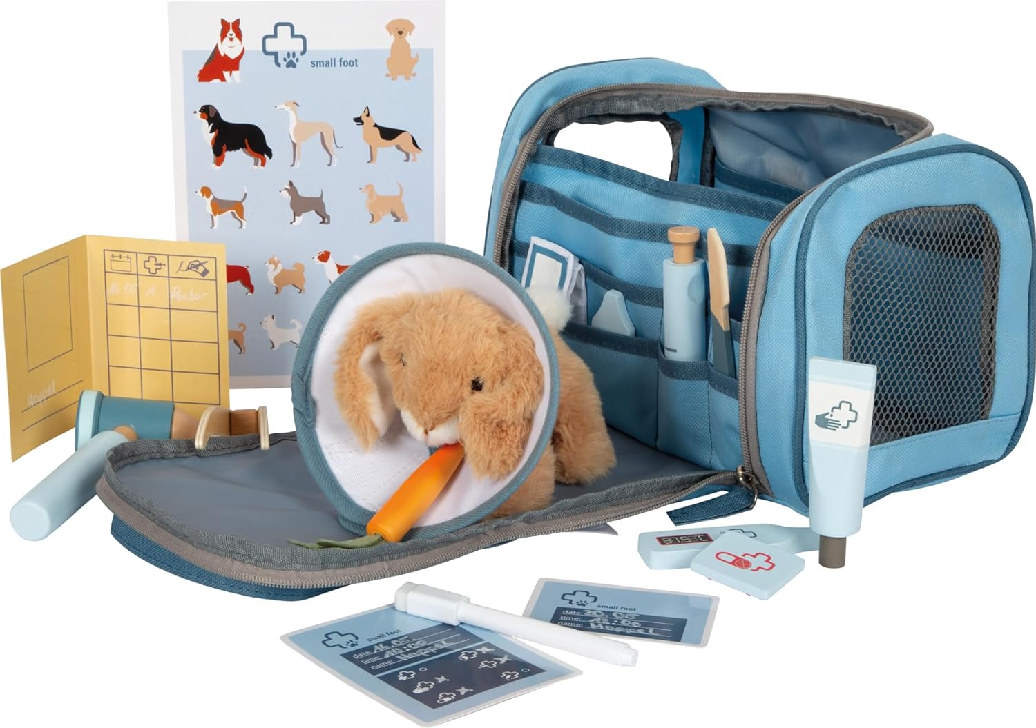 small Foot Veterinarian Bag with Rabbit, Play Set with Extensive Wooden Accessories, 24 Pieces, with Carry Bag and Plush Rabbit, for Children from 3 Years, 12737