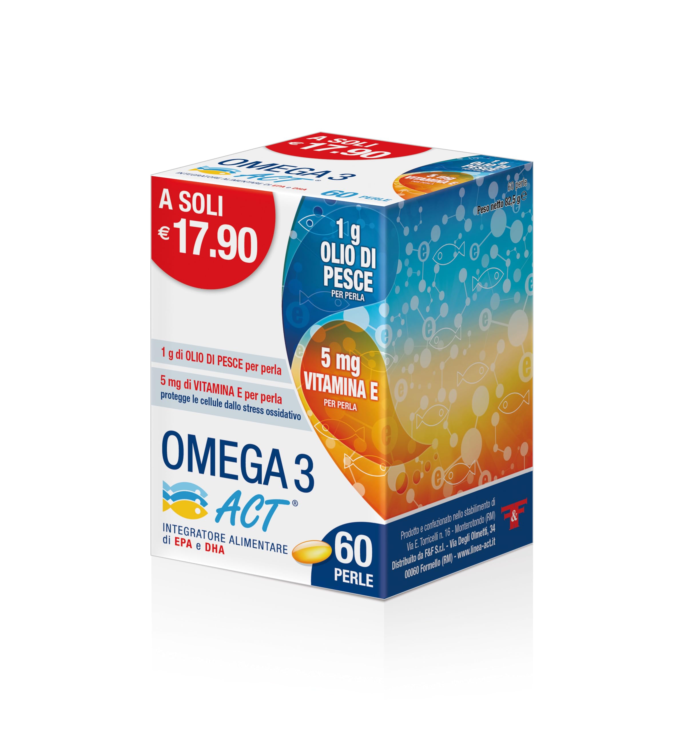 Omega 3 Act, Integratore Alimentare a base di Olio di Pesce (EPA - DHA), per la Funzione Cardiaca, Cerebrale e Visiva - 1 Confezione da 60 Perle