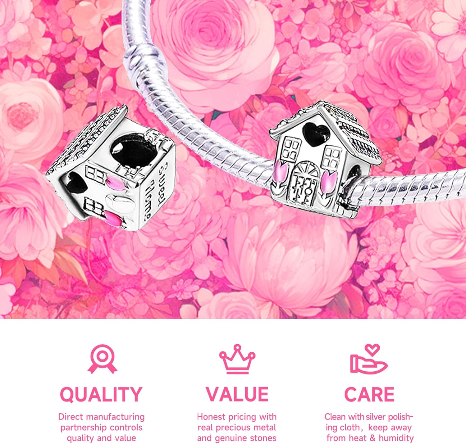 925 Sterling Silver Charms Beads for Bracelets Necklaces, Airplane Passport Sister Heart Coffee Music Book Travel Pendant, Pink Color Cute Animal Jewelry Graduation Birth Gifts for Women Men - Image 3