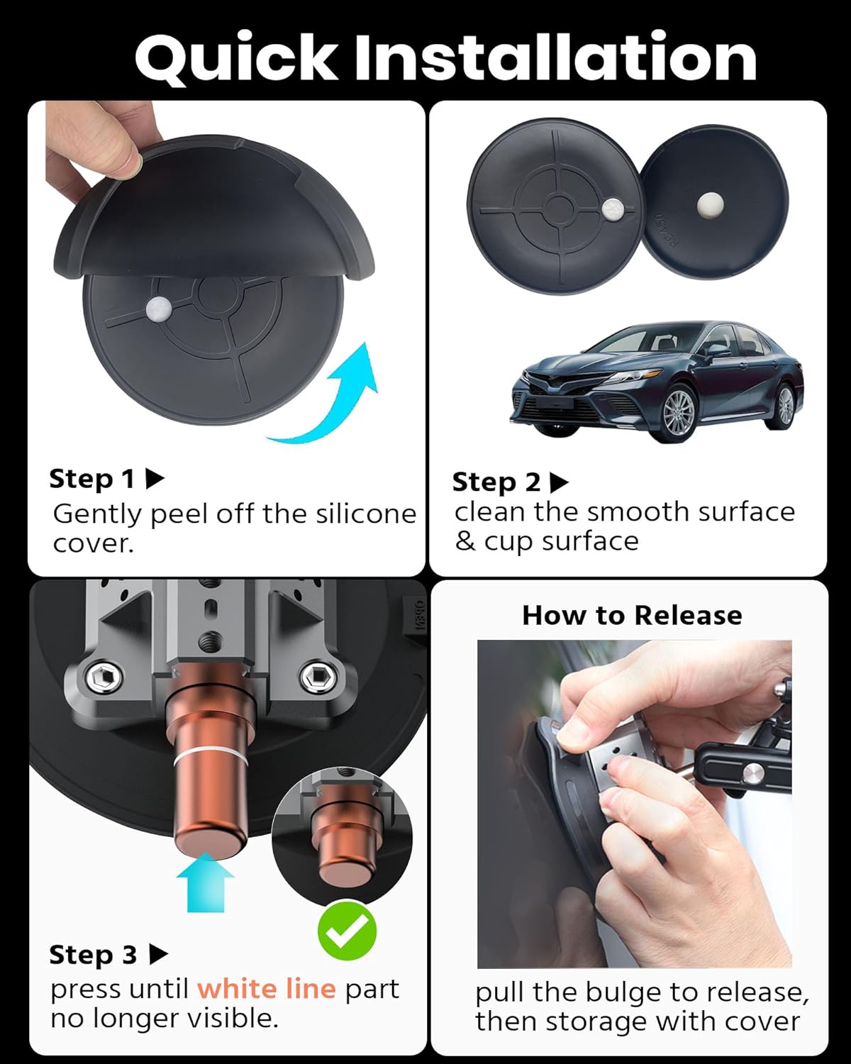 6" Suction Cup Camera Mount – Car, Windshield & Dash Cam Mount with Cold Shoe, NATO Rail, 1/4"-20 & 3/8-16 Threads (6”)