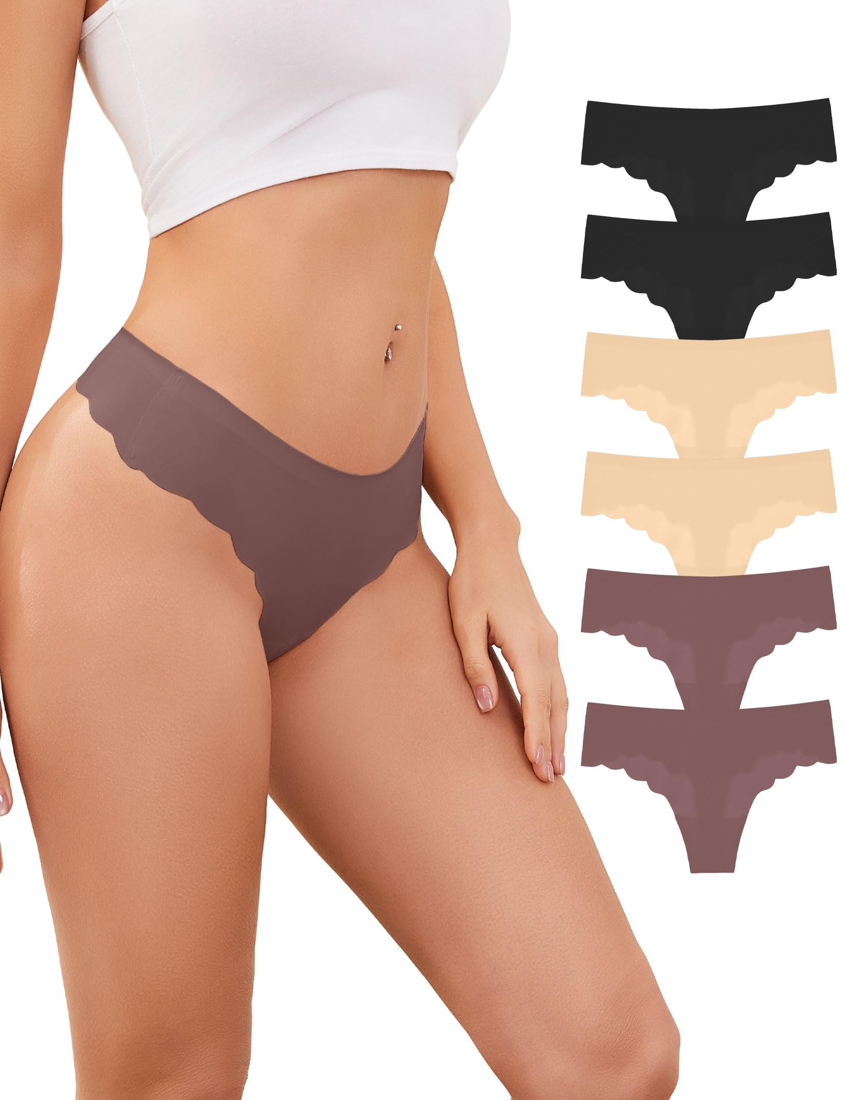 Becotal 6er Pack Damen String Tangas Nahtlos, Niedrige Taille - Unsichtbare Seamless Sexy Thongs Unterwäsche für Sport & Alltag, Weiche Microfaser Slips, S-XXL