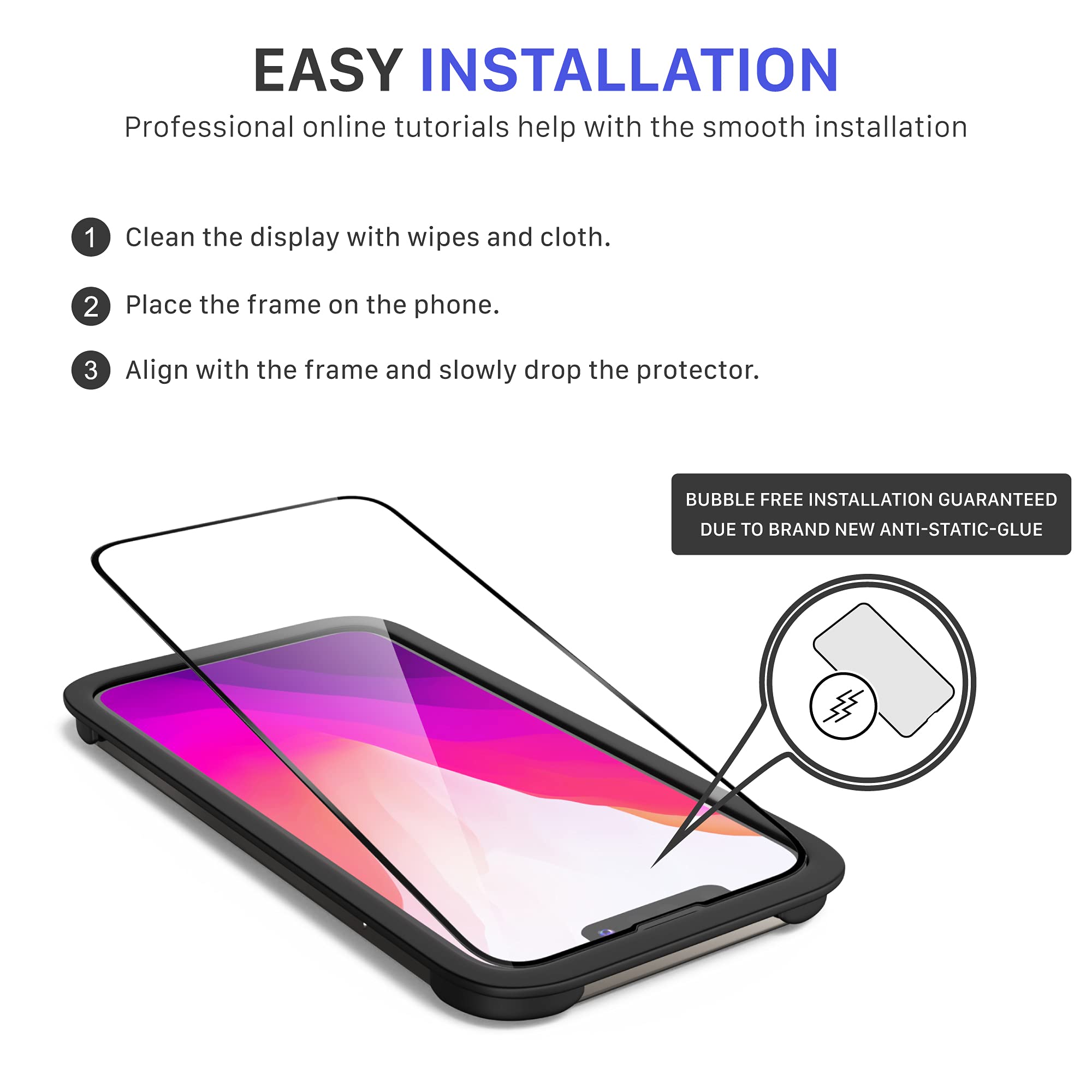 UTECTION 2x Vetro Protettivo Per IPhone 12 (5,4'') - Kit Con Telaio Per Applicazione Perfetta - Durezza 9H - 3