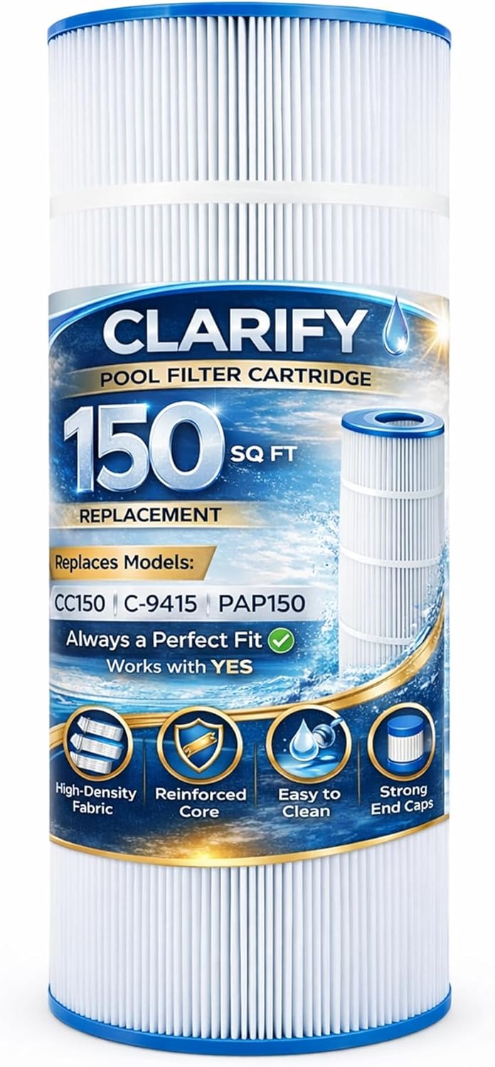 150 Sq Ft Pool Filter Cartridge Replacement for CC150, Compatible with Clean & Clear 150, Replaces C-9415 PAP150 FC-0687 – 31-1/8" Length, 10-1/16" OD, 6" Openings