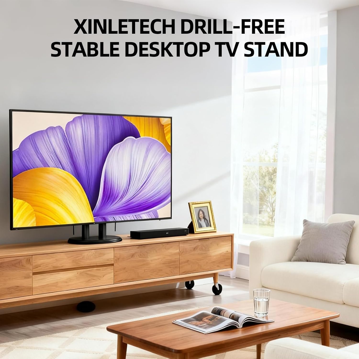 Table Top TV Stand with Heavy-Duty Metal Base,Universal TV Stand for 50-90 inch TVs,Height Adjustable TV Mount Stand,No Drill Installation, Max VESA 680x600mm, Holds up to 155lbs,XL-DZ750