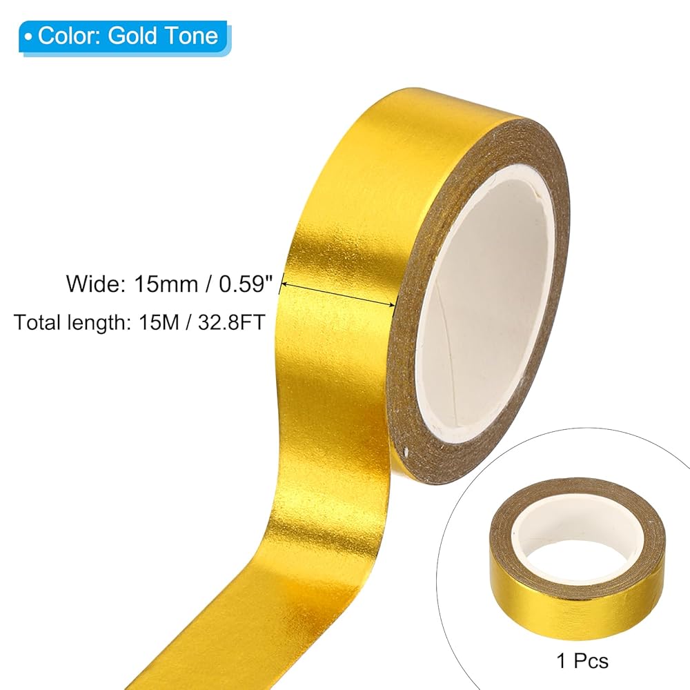 PATIKIL Solid Foil Washi Tape, 1 Roll Low Tack Self Adhesive Decorative Tape for Journaling, Scrapbooking and Gift Wrapping, Gold Tone 3/5 Inch x 32 FT view 2