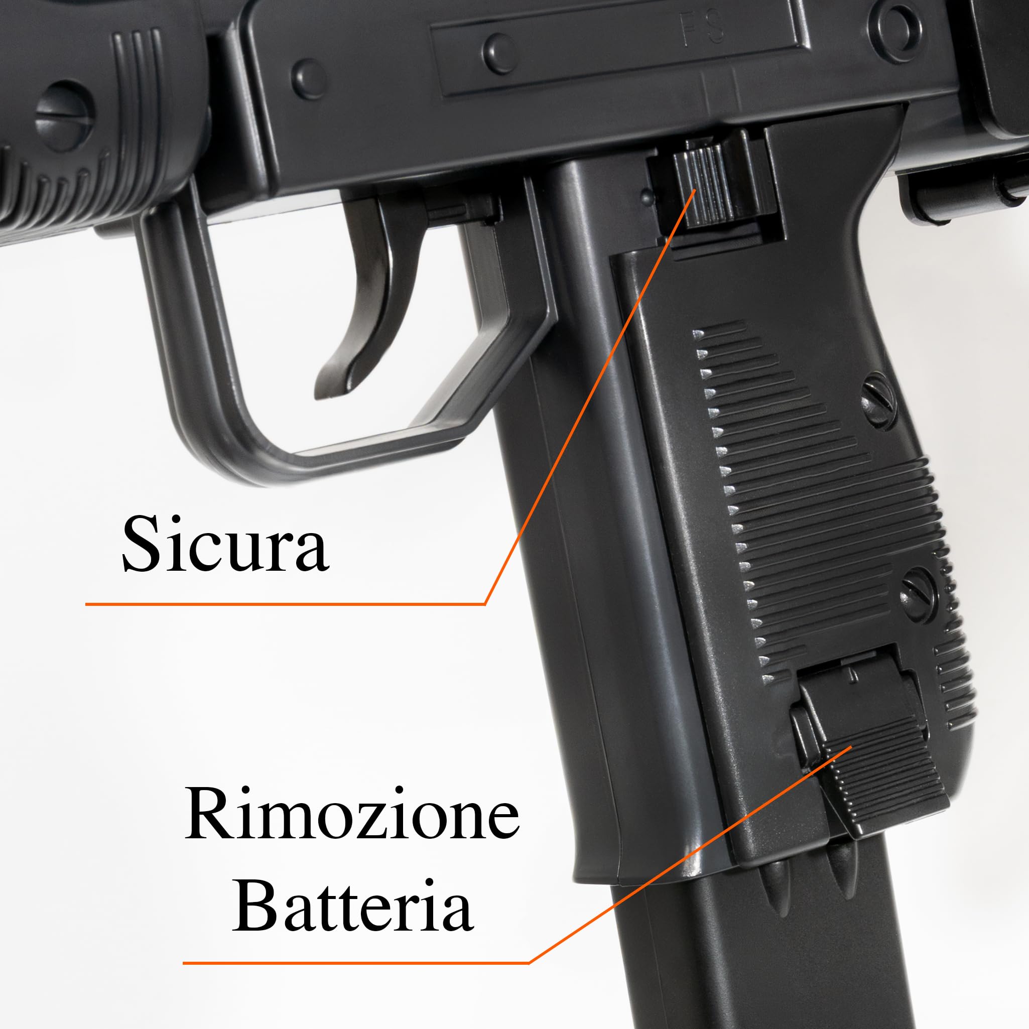D91 Fucile elettrico Softair ABS Nero, POTENZA 0,9 JOULE, serbatoio superiore 200 pallini, calcio allungabile, Mini‑Tamiya, batteria Ni‑MH 7.2V 400mAh, caricabatterie, cinghia