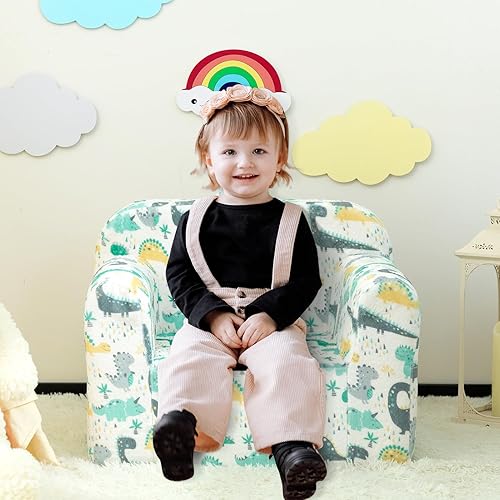 Miniatura 29 de ALIMORDEN Silla rellena de espuma ultrasuave para niños, con diseño de fósiles de dinosaurios que brillan en la oscuridad, sofá de lectura Sherpa