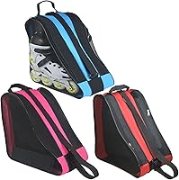 Vista 17 de Gooyule Bolsa de patinaje sobre hielo: bolsa de patinaje de gran capacidad para patines cuádruples, en línea y la mayoría de patines Azul+Rosa