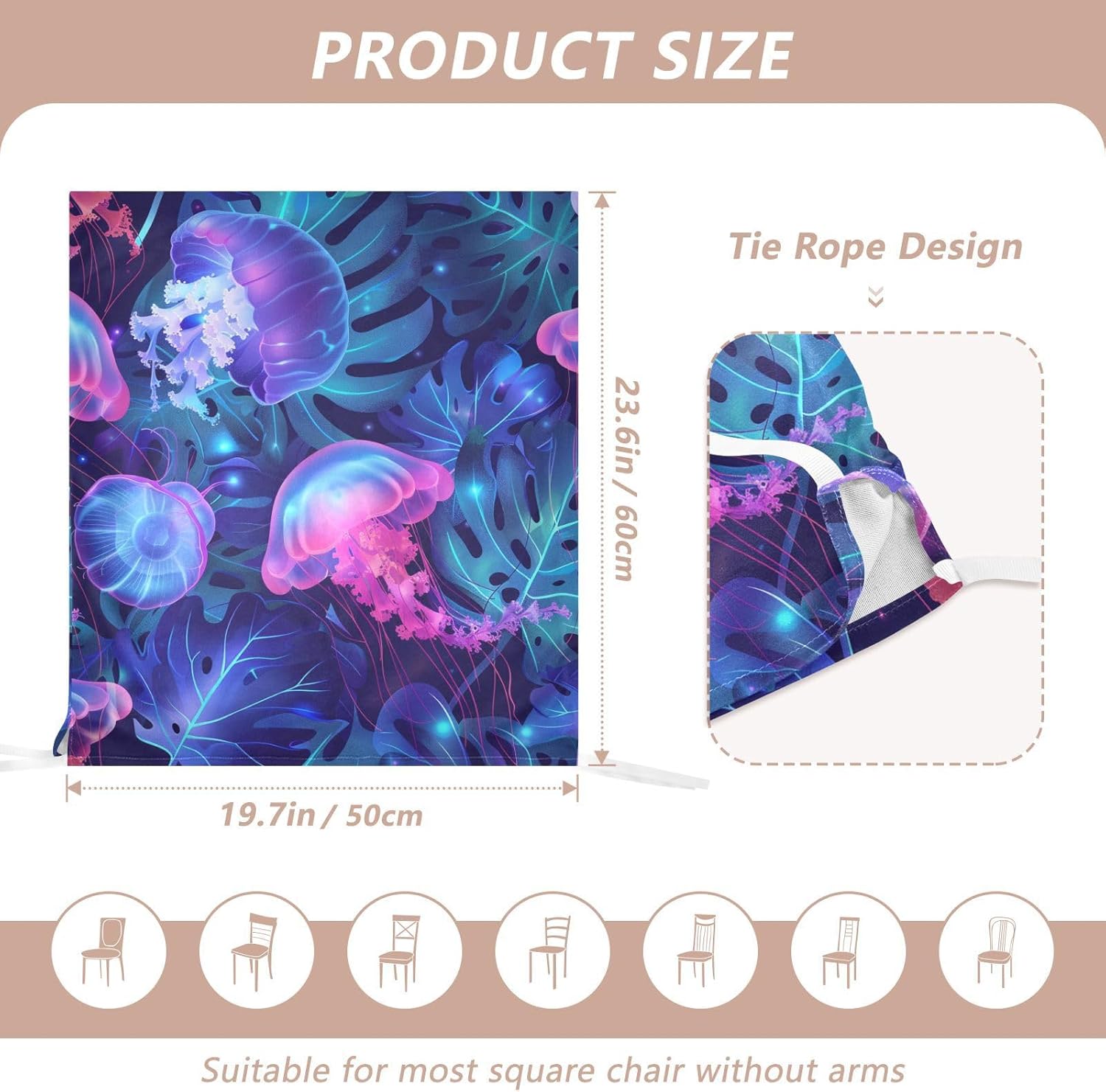 ALAZA Jellyfish and Tropical Leaves Chair Back Cover Set of 6, Washable Reusable Removable Chair Slipcovers Decorative Chair Cover for Home Kitchen Wedding Party