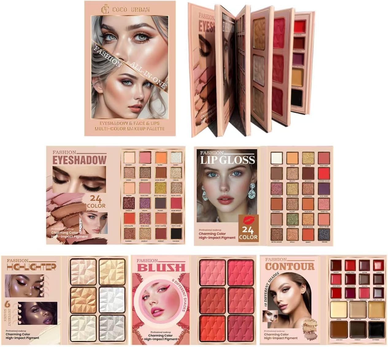 Paleta de Maquillaje 78 Colores Kit Todo en Uno Sombra de Ojos Pintalabios Iluminador Contorno Plegable 5 Capas