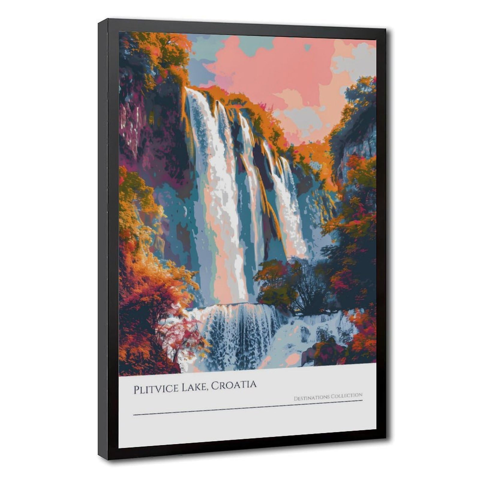 Mnyuein Plitvice Lakes Waterfall Art Print Croatian National Park Poster Canvas Poster Bedroom Decor Sports Landscape Office Room Decor Gift Black Frame 24" L X 36" W