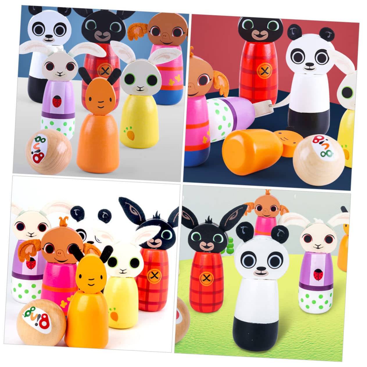 BESPORTBLE Ensemble de Bowling en Bois avec Quilles à Motifs d'animaux, Jeu Éducatif Interactif Parent-Enfant pour Développement Intérieur