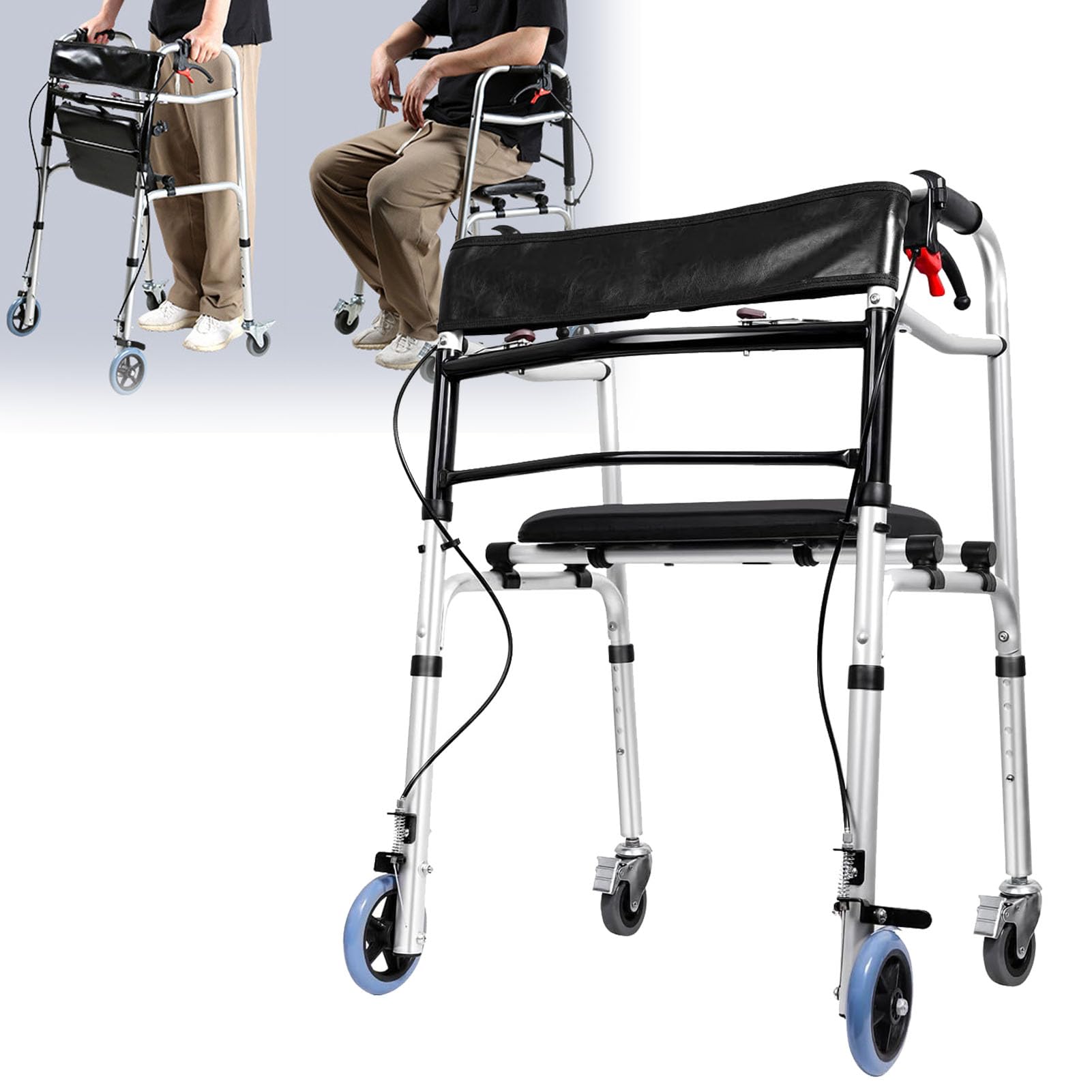 Andadores para Personas Mayores con 4 Ruedas Universales, Andador Plegable De Altura Ajustable para Personas Mayores con Asiento Y Freno De Mano, Ayudas para Caminar con Soporte