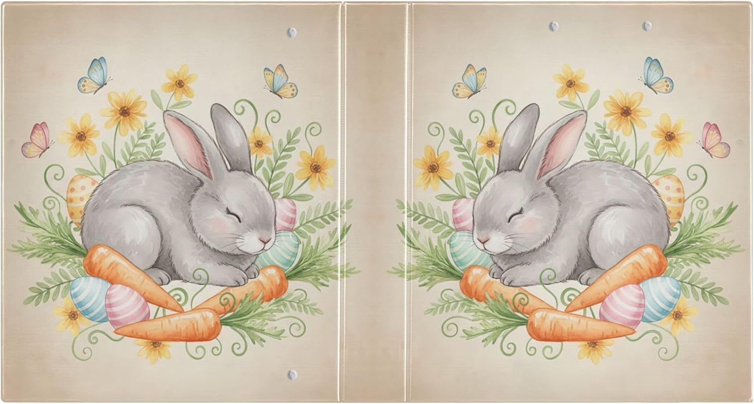 Happy Easter Bunny 3 Ring Binders, 1.5” Round Ring Binders with Clipboard - Letter Size, 3 Interior PVC Clear Pockets & Anti-Slip Clip for Office School Supplies, 2PCS