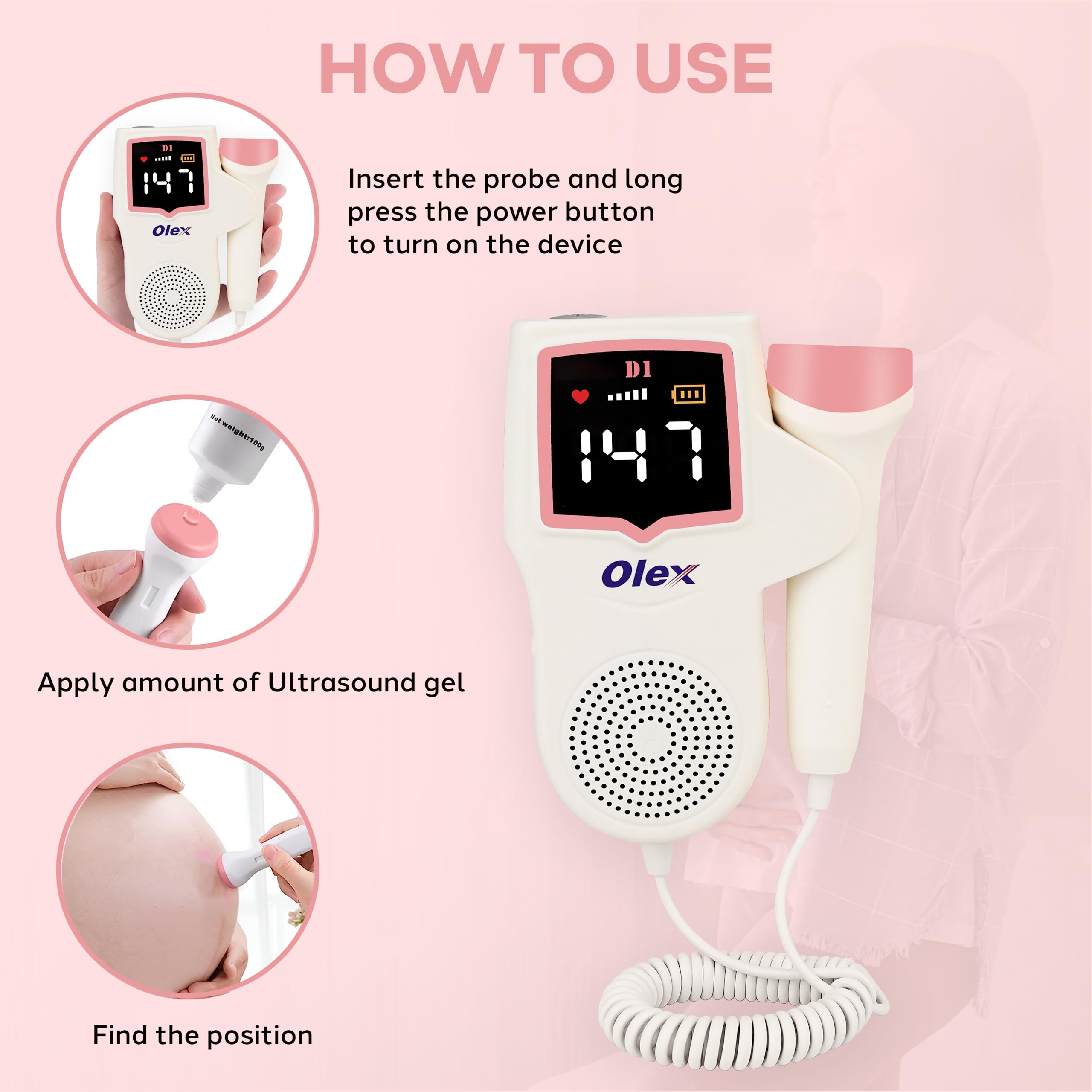 Olex Fetal Doppler for Prenatal Baby Heartbeat Sound Monitor with