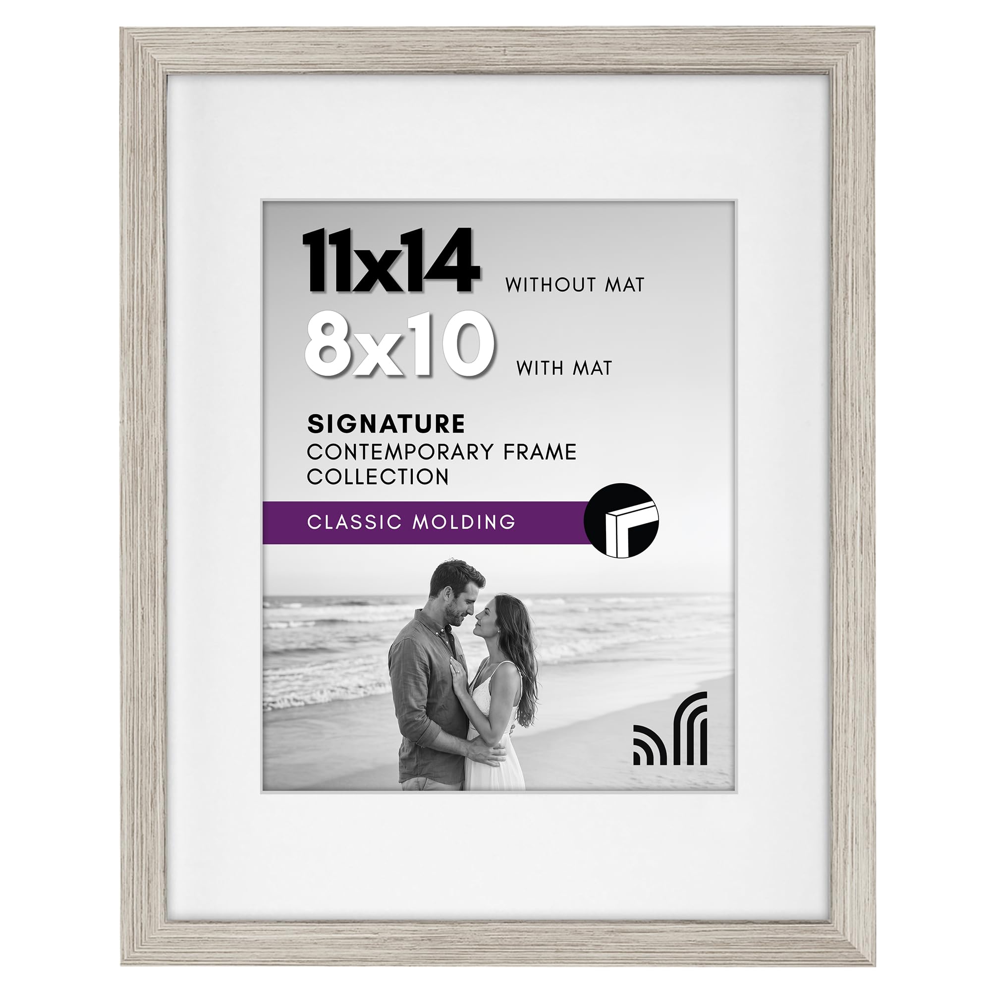 Americanflat 11x14 Picture Frame with Shatter-Resistant Glass - Use as 8x10 Frame with Mat or Display 11x14 Photo Without Mat - Signature Collection - Picture Frames for Wall Display - Driftwood