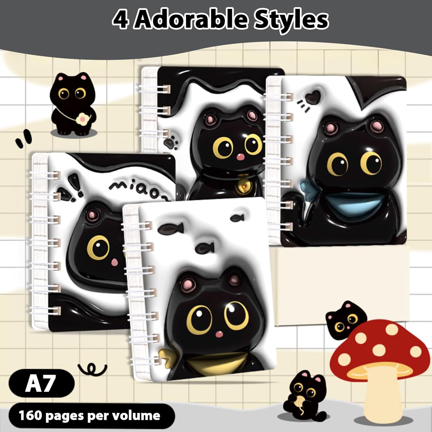 Mangpung 24 Packs Black Cute Cat Mini Notebooks Kawaii Portable Pocket Notebook for Black Cute Cat Birthday Party and Office Party Favors College Ruled Pages - Image 2