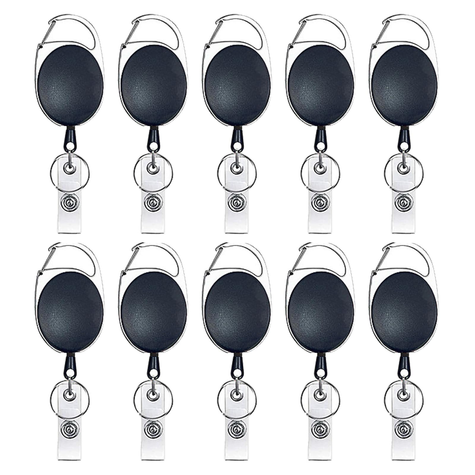 JVHLOV 10 Pack Retractable Badge Reels, 60 cm Heavy Duty Keychain with Carabiner, Belt Clip and Key Ring for ID Card & Keys (Black)