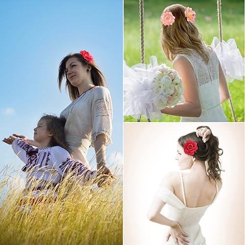 Miniatura 3 de DRESHOW 5 Pack Flower Brooch Head Ornament Bride Women Rose Flower Hair Accessories Wedding Hair Clip Flamenco Dancer