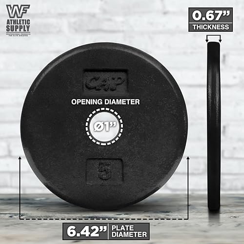 Miniatura 2 de CAPHAUS Placas de peso de hierro fundido sólido estándar negro con agujero central de 1 pulgada para mancuernas estándar y asas de mancuernas,