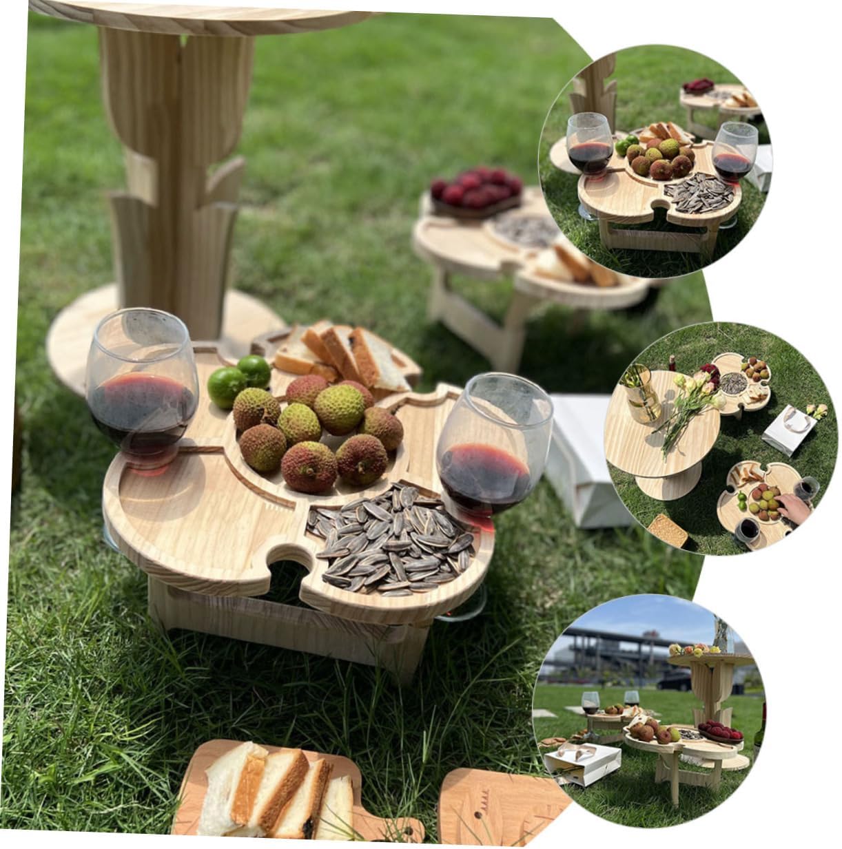 Totority Outdoor Portable Wine Rack Table Wooden Beverage Desk for Picnic Camping Beach Pool Wine Supplies Lightweight Durable Easy to Carry