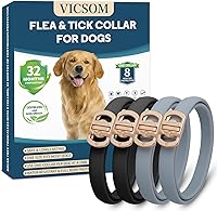 VICSOM Flea & Tick Collar for Dogs 4 Pack - 32 Months Waterproof Natural Protection, Adjustable for Small Medium Large Puppies (Black Grey)